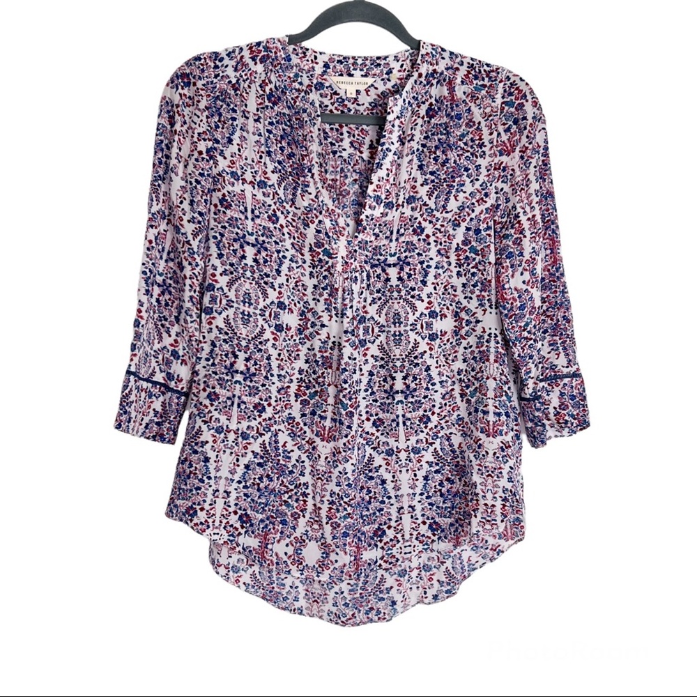 Rebecca Taylor Silk Printed Popover Blouse 0